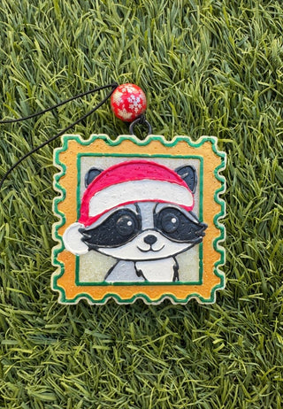 Raccoon Santa Postage Stamp